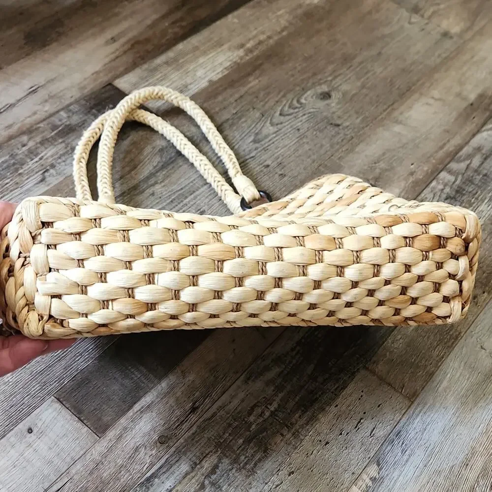 Woven Tan and Brown Cornhusk Purse Handbag‎ Boho Native Neutral Beaded Tropical